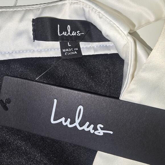 LULU'S SZ L Luxurious Outlook Black White Bow Mermaid Maxi Dress NWT b63 - Picture 8 of 11